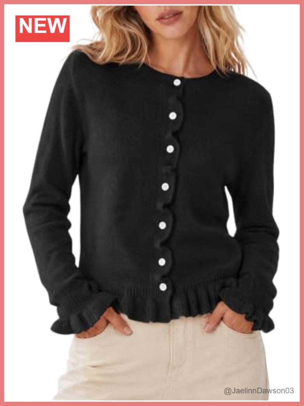 Womens Knit Cardigan Button Up Long Sleeve Sweater Ruffle Peplum